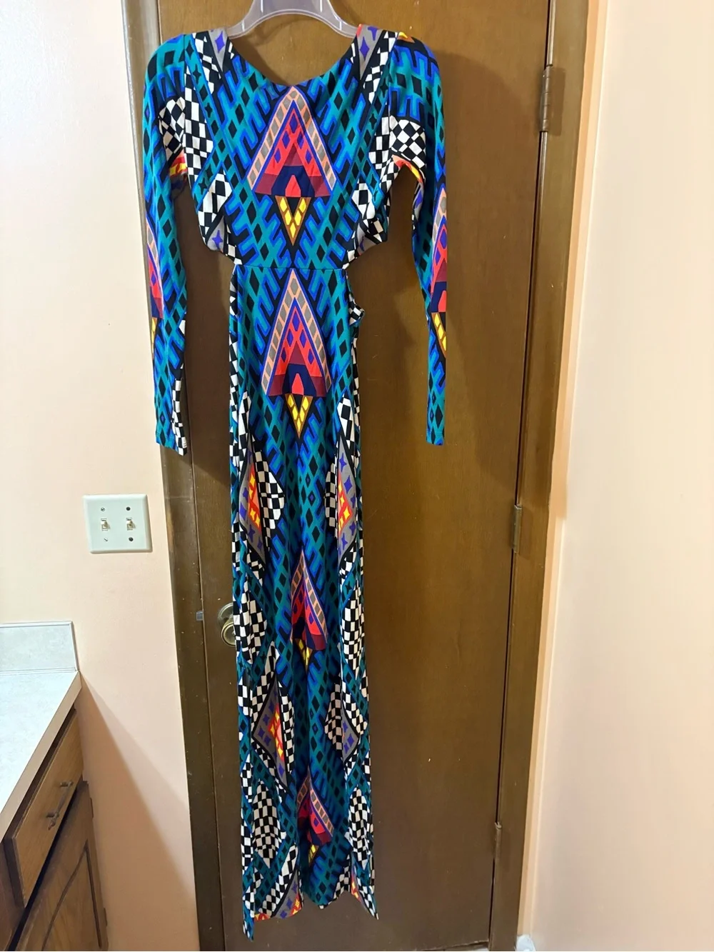 Mara Hoffman Geometric Print Multicolor Cut-Out Long Sleeve Maxi Dress